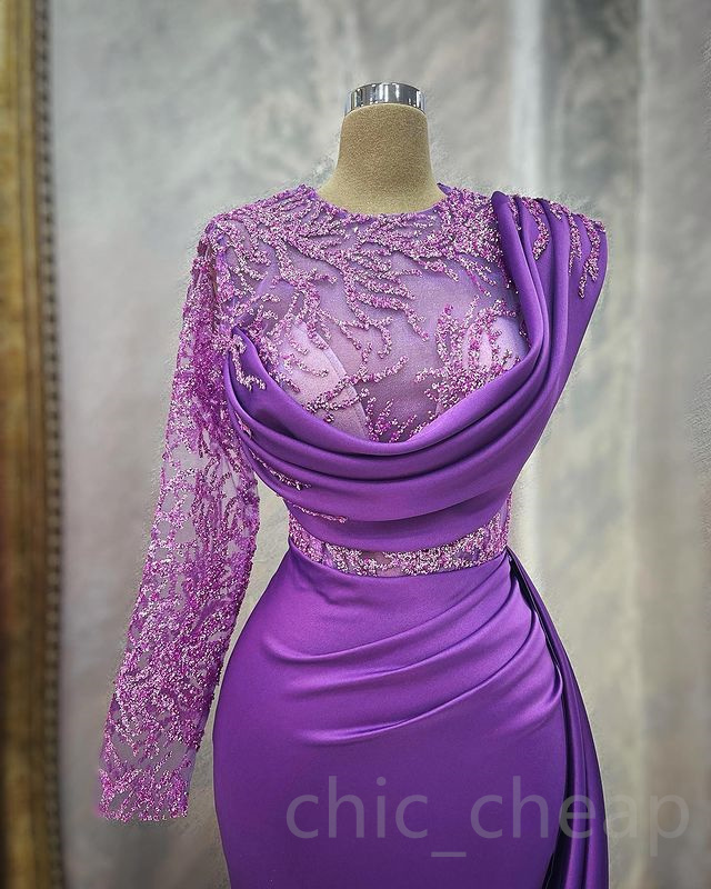 2023 April Aso Ebi Lavender Mermaid Prom Dress Lace Satin Sexy Evening Formal Party Second Reception Birthday Engagement Gowns Dresses Robe De Soiree 