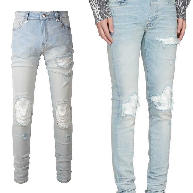 Designer Clothing Fashion Denim Pants Amiiri New Trend Brand White Pleated Patch Elastic Slim Fit with Broken Holes Made of Old Light Jeans Men's Feet Motocycle Rock, Light blue
Designer Clothing Fashion Denim Pants Amiiri New Trend Brand White Pleated Patch Elastic Slim Fit with Broken Holes Made of Old Light Jeans Men's Feet Motocycle Rock, Light blue