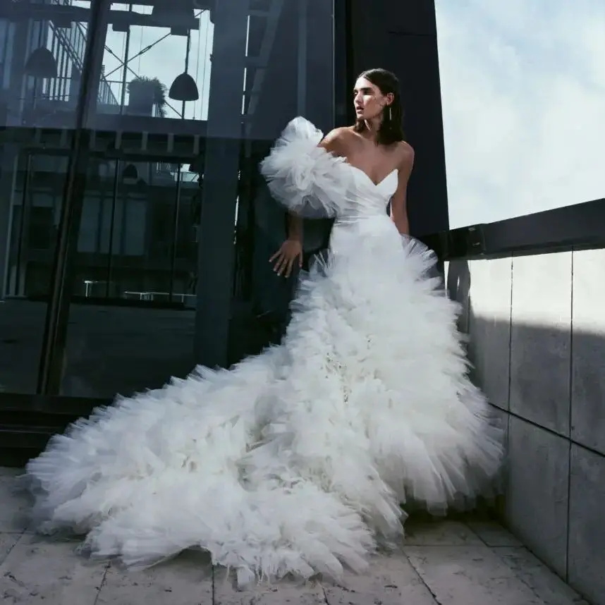 Tiered Skirts Mermaid 2024 Wedding Dress Sweetheart Backless Bridal Gowns Sweep Train robes de mariee