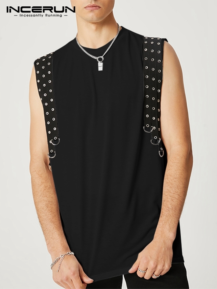 Men's Tank Tops INCERUN Men Tank Tops Round Neck Patchwork Sleeveless Streetwear Summer Casual Vests Stylish Leisure Men Clothing S-5XL 230422