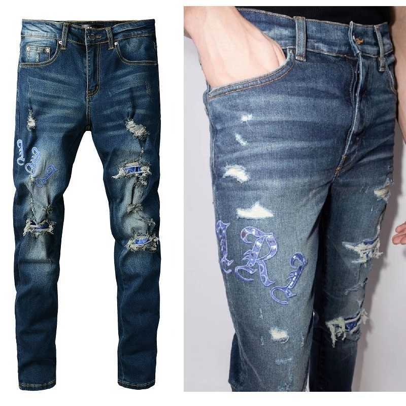 Designer Clothing Fashion Denim Pants Amiiri New High Street Trend Brand Blue Embroidery Letter Sticking Skin Hole Patch Slim Fit Blue Jeans Men Motocycle Rock, As shown in figure
Designer Clothing Fashion Denim Pants Amiiri New High Street Trend Brand Blue Embroidery Letter Sticking Skin Hole Patch Slim Fit Blue Jeans Men Motocycle Rock, As shown in figure