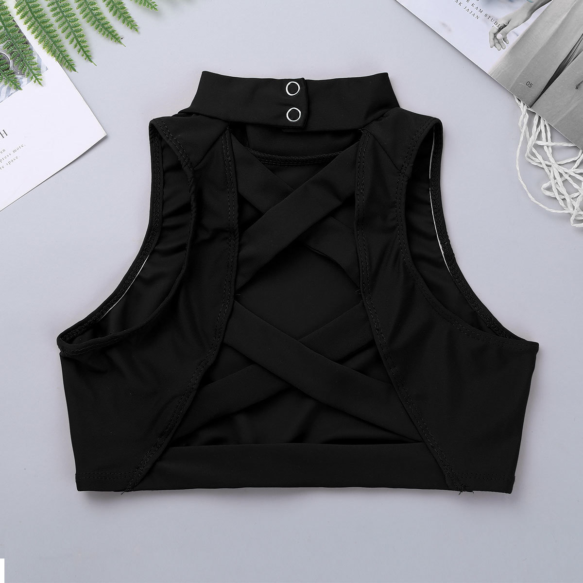 Vest Girls Kids Ballet Tops Sleeveless Mock Neck Criss Cross Back Tanks Bra Tops Crop Top for Ballet Dance Stage Performance Workout 230422