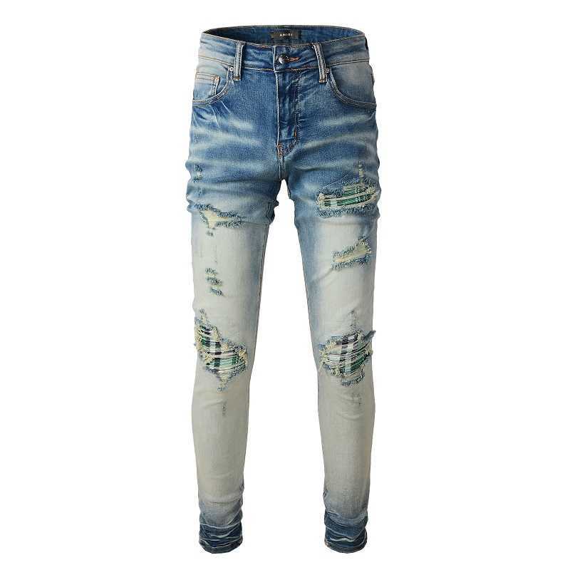 Designer Clothing Fashion Denim Pants Amiiri High street trendy brand new light colored distressed washed plaid print patch elastic slim fitting small leg jeans men, As shown in figure
Designer Clothing Fashion Denim Pants Amiiri High street trendy brand new light colored distressed washed plaid print patch elastic slim fitting small leg jeans men, As shown in figure