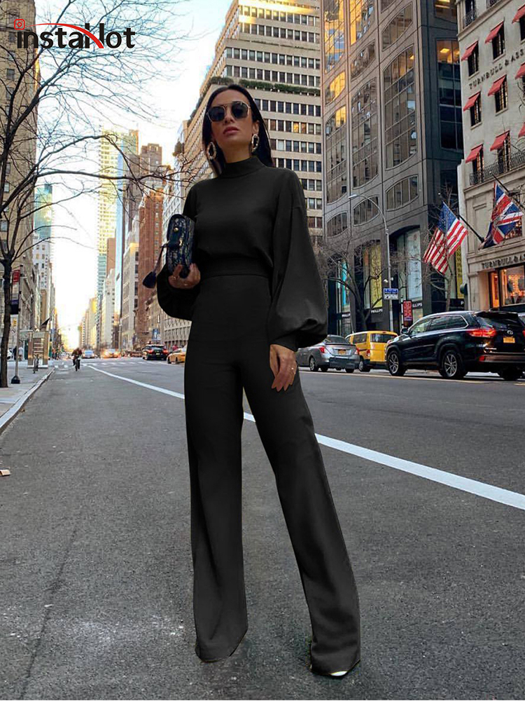 Women's Jumpsuits Rompers Insta Puff Elegant Overalls For Women Puff Long Sleeve Flare Pants Spring Office Ladies Sets Casual Fashion Female Jump