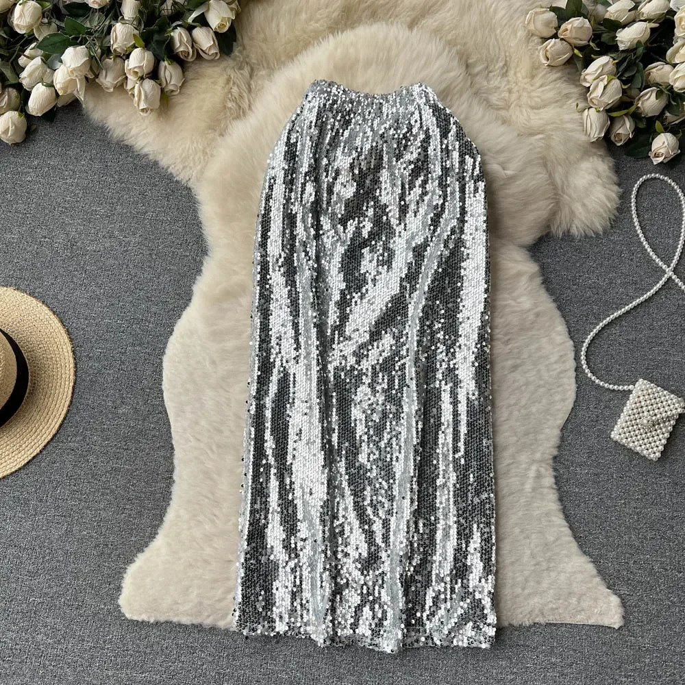 Skirts Women Glitter Sequins High Waist Sexy Skirt Party Fashion Vintage A-line Black Silver Skirts Goth Spring Summer Clothing 231121