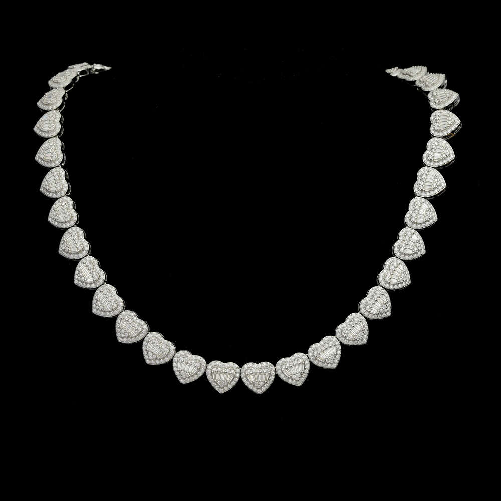 High-end custom-designed necklace with chilled morganite jewelry - 13mm heart-shaped tennis necklace, a perfect gift for a lady's heart.