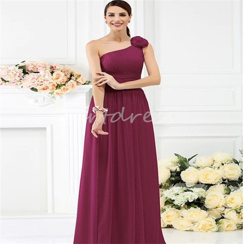 Lavender Lilac One Shoulder Bridesmaid Dress Sexy One Shoulder Flowers Floor Length Chiffon Wedding Guest Dress Women Maid Of Honor Gown Country Forma