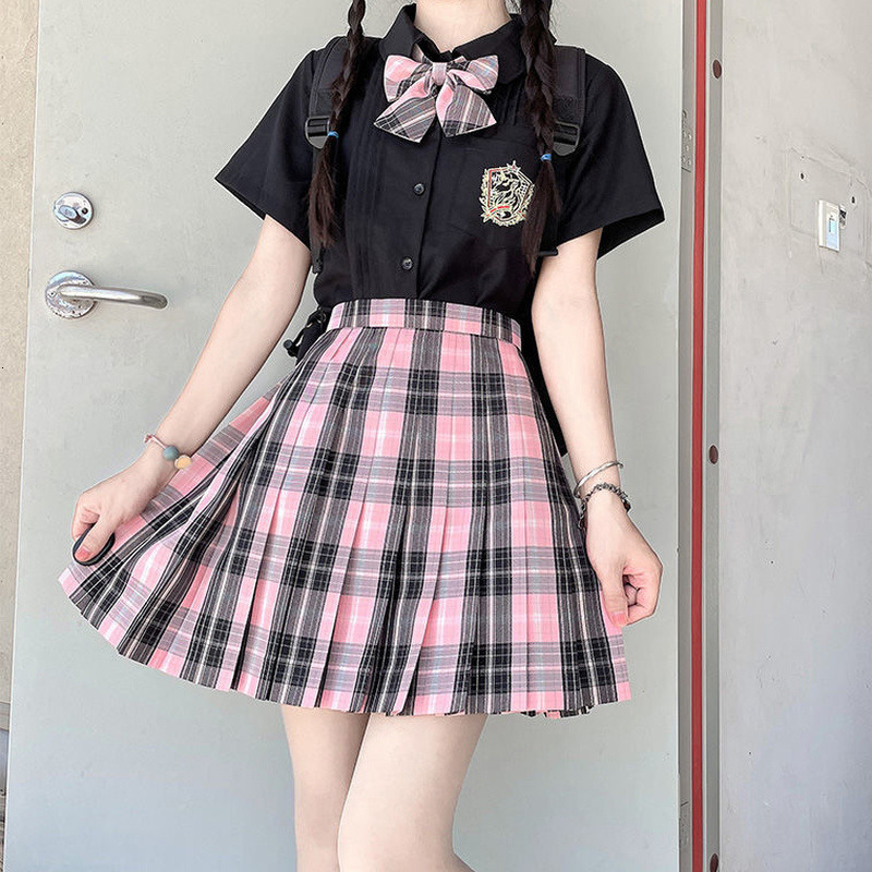 Skirts Korean Sweet Plaid Skirt Women Harajuku Cute Pink Black High Waist Pleated Mini Skirts Japanese Uniform Preppy JK Skater 2000s 230422