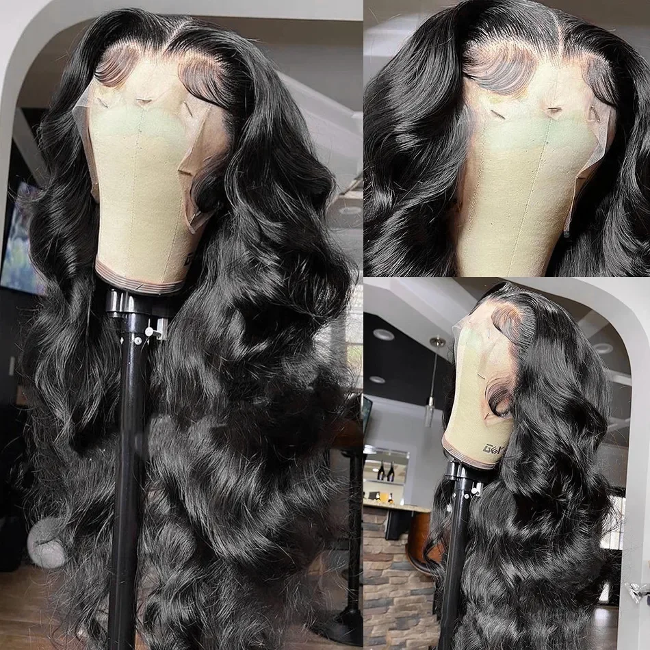 Brazilian Hair 30 40 Inch Body Wave 13x4 HD Transparent Lace Frontal Wig 360 Lace Front Wig Glueless Black Synthetic Closure Wig