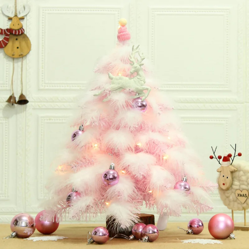Mini Feather Girl DIY Decorations for Home 45cm Pink Christmas Tree Romatic Gift 231121