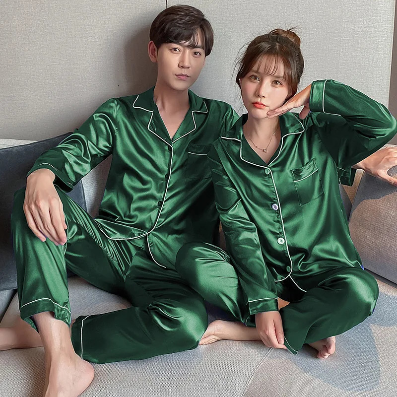 Mens Sleepwear Couple Pajama Sets For Pyjama Loungewear Long Sleeve Sleep Plus Size Pj Trousers Satin Pajamas Lover Silk Pijamas 231122