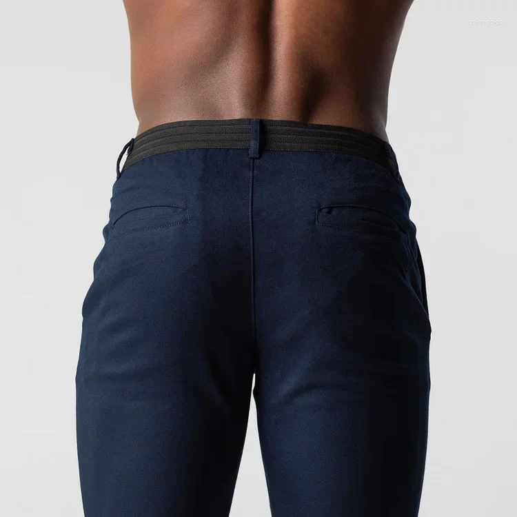 Men's Navy Active Chinos - Comfortable, Slim Fit, Ankle Length, Casual, Breathable Polyester Pants For Commuting B4