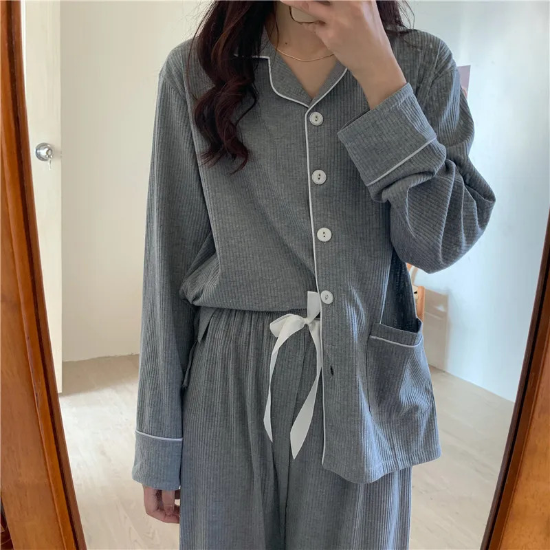 Womens Sleepwear Casual Pajamas Women Autumn and Winter Pure Cotton Long Sleeves Pants Sweet School Style Homewear Set 231122