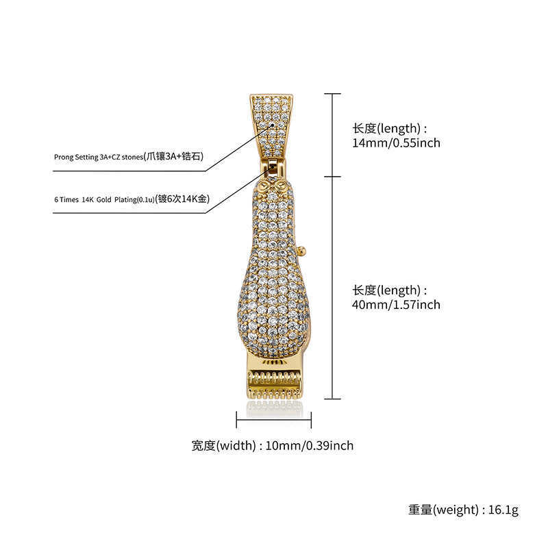 Electric Pusher Razor Hip Hop Pendant Mens Necklace Cubic Zircon Fashion Jewelry 18k Real Yellow Gold Plated Bling CZ Stone Rock Diamond Collier Jewel