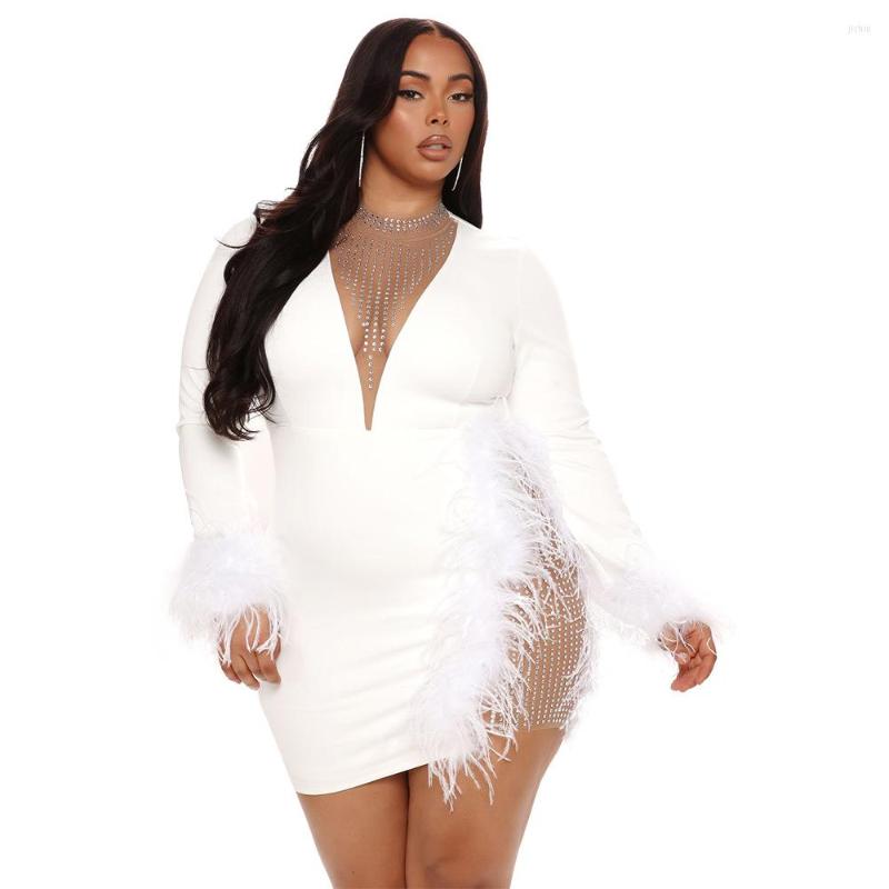 Casual Dresses Spring Autumn Sexy Long Sleeve Dress For Women Tassel Diamonds Party Mini Black White Clothing