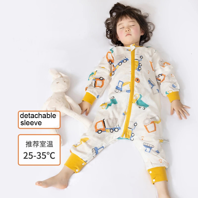 Sleeping Bags Happytobias Summer Baby Sleeping Bags Long Detachable Sleeve Split Leg Sleep Boys Girls Sack Sleepers Kids Pajamas S16 231122