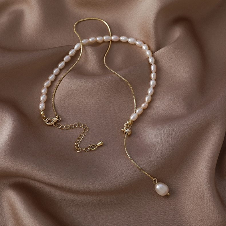 Baroque Fresh Water Pearl Brass Chain Necklace