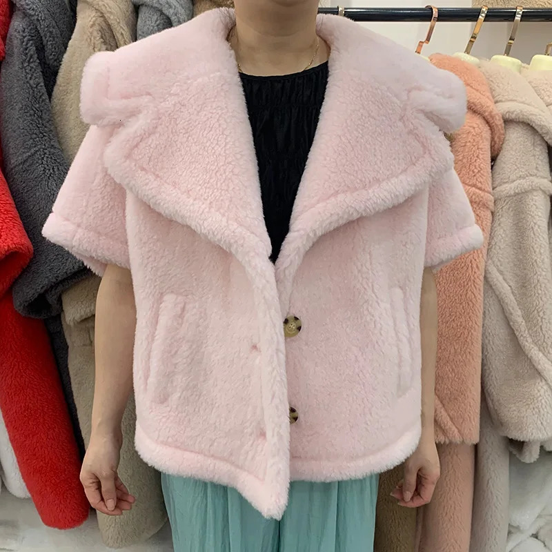 Women's Fur Faux Fur Winter Teddy Bear Coat Women Alpaca Wool Cloak Loose Thick Warm Real Fur Outerwear Max camel Teddy Cape Camel Fur Coat TD584