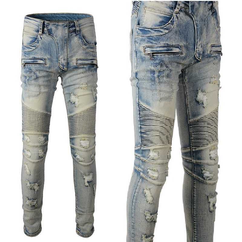 Designer Clothing Fashion Denim Pants Amiiri trend brand motorcycle pleated zipper elastic ground white worn-out holes slim fitting elastic small leg jeans male, As shown in figure
Designer Clothing Fashion Denim Pants Amiiri trend brand motorcycle pleated zipper elastic ground white worn-out holes slim fitting elastic small leg jeans male, As shown in figure