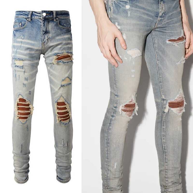 Designer Clothing Fashion Denim Pants Amiiri New High Street Trend Brand khaki Patch Broken Elastic Slim Fit Distressed Washed Light Color Jeans Male Motocycle Rock, Black
Designer Clothing Fashion Denim Pants Amiiri New High Street Trend Brand khaki Patch Broken Elastic Slim Fit Distressed Washed Light Color Jeans Male Motocycle Rock, Black