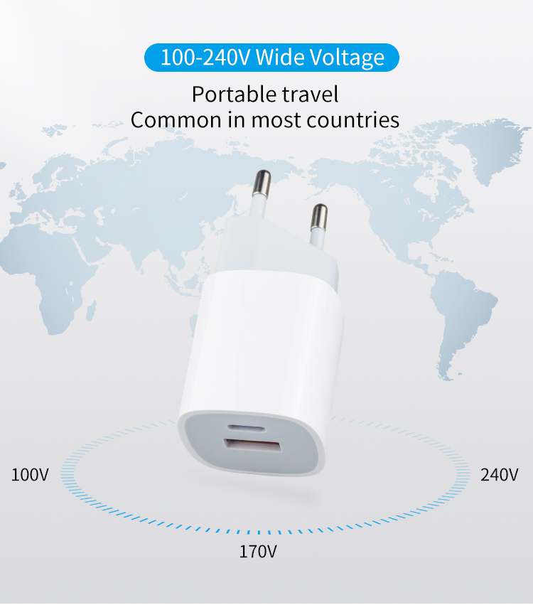 Mini 20W Charger Dual Ports USB-C Power Adapter PD+QC3.0 USB Type C Wall Charger
