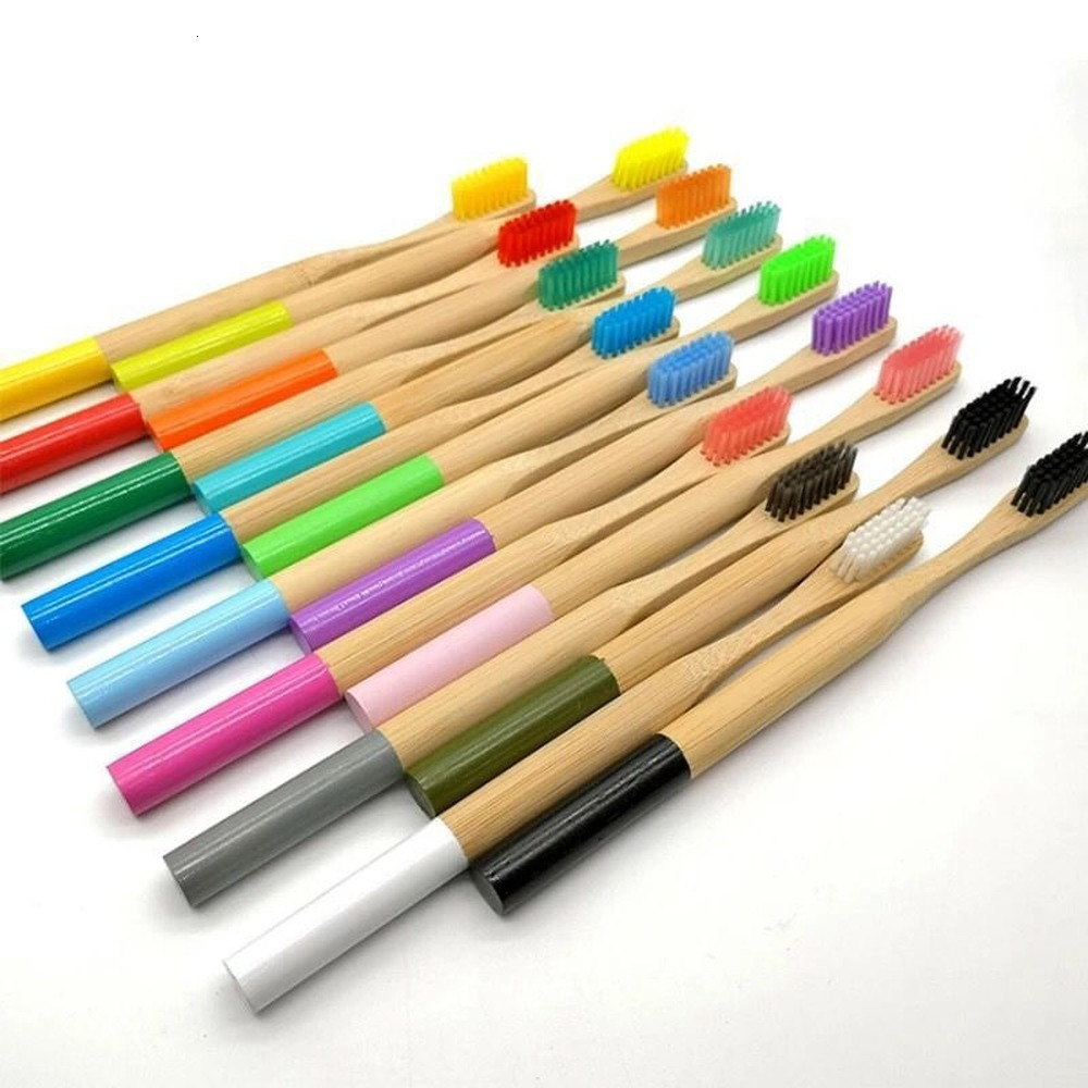 Toothbrush 10PCS Colorful Natural Bamboo Tooth Brush Set Soft Bristle Charcoal Teeth Eco es Dental Oral Care 230421