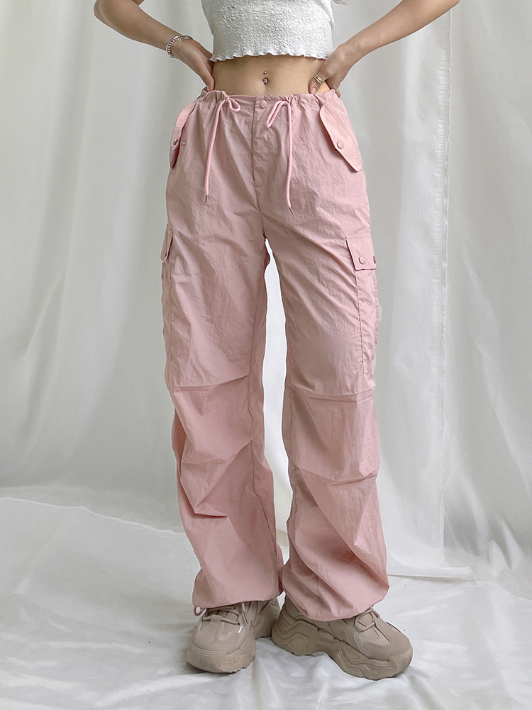 Women's Capris Summer Y2K Baggy Cargo Low Rise Drawstring Fashion Pocket Casual Kawaii Pink Women Pants Coquette Aesthetic 230422 Z260314