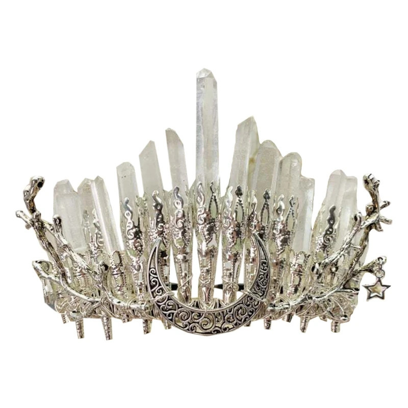 Wedding Hair Jewelry M6CD Crystal Headband White Natural Raw Stone Hair Accessory with Branches Crescent Boho-style Quartz Tiara Crown for Wedding 231