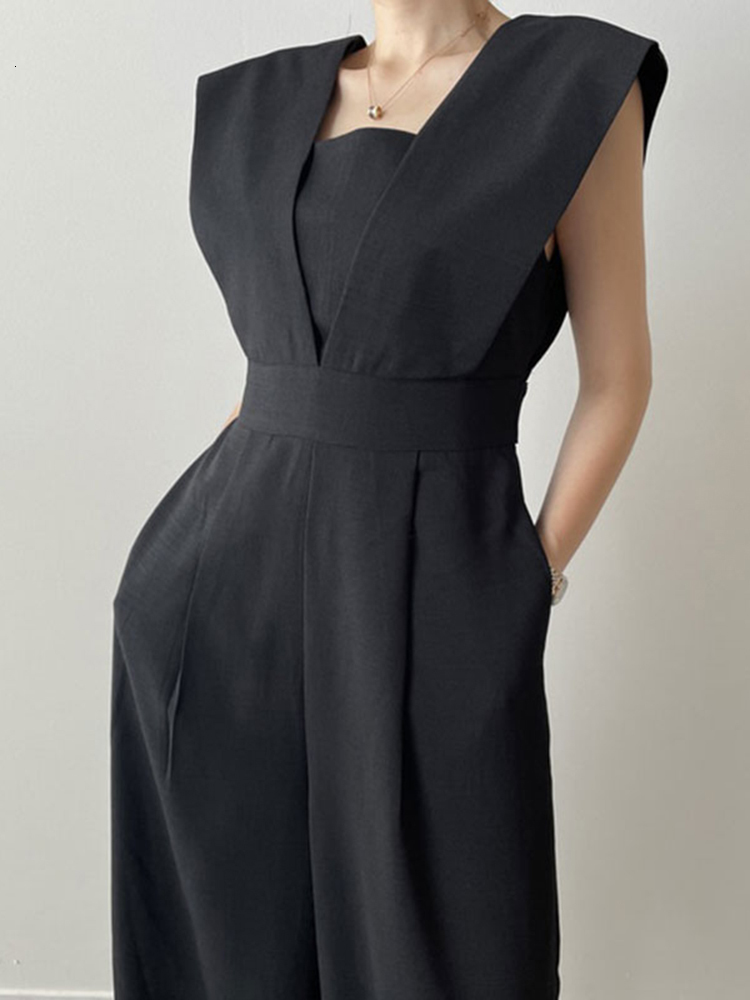 Women's Jumpsuits Rompers EWQ Summer Korean Fashion Sleeveless High Waist Overalls Women Autumn Summer Office Ladies Clothing Black Jumpsuit Wome