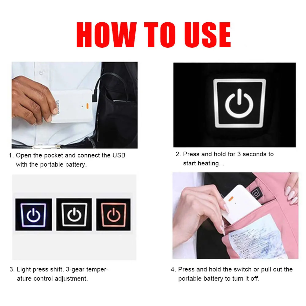 Men's Vests 5 Area USB Heated Vest Smart Electric Heating Clothes 3 Gears Adjustable Motorcycle Rider Vest Warm for Men Women Outdoor Sports 2311