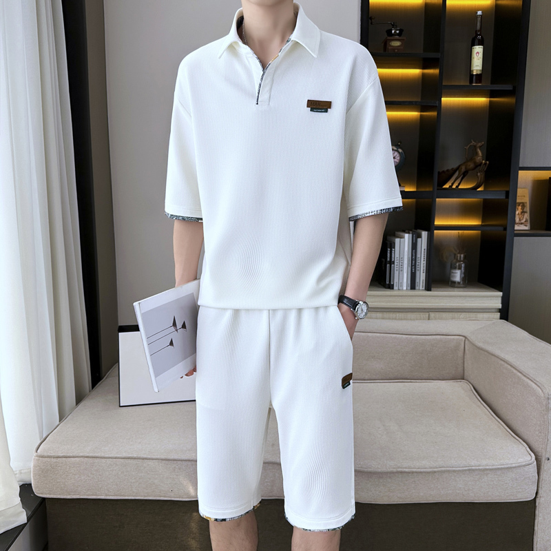 Men's Tracksuits Classic Summer Two Piece Men's Set Casual Solid Color Short Sleeve T-Shirt And Shorts Pant Sports Outwear Top Tee Tracksuit