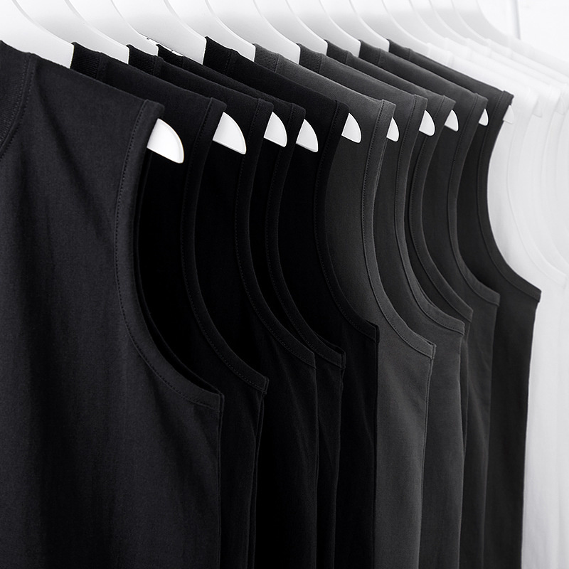 Men's Tank Tops 220g Camisole Heavy Weight Solid Color Loose Cotton Sleeveless T Shirt Bottom Shirt Men's Fitness Vest 230422