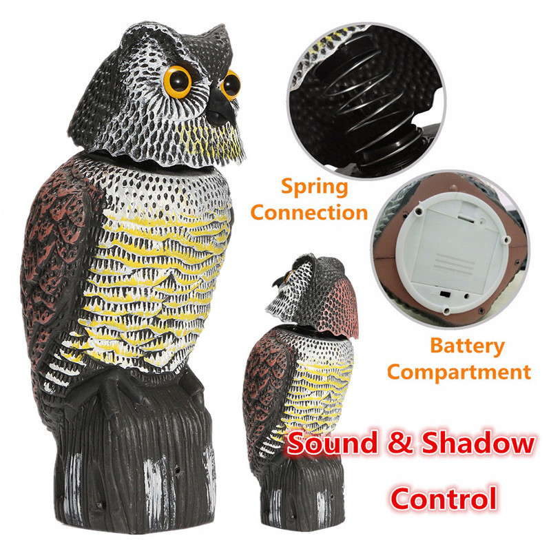 Garden Decorations Realistic Bird Scarer Rotating Head Sound Owl Prowler Decoy Protection Repellent Pest Control Scarecrow Yard Move 230422