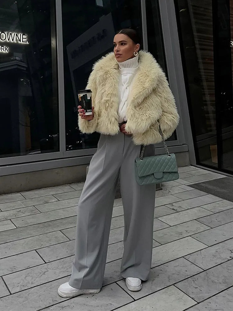 Women's Fur Faux Fur Cropped Warm Fluffy Faux Fur Jacket Coat Women Loose Long Sleeve V-neck Female Cardigan Winter Lady Streetwear Jackets 23112