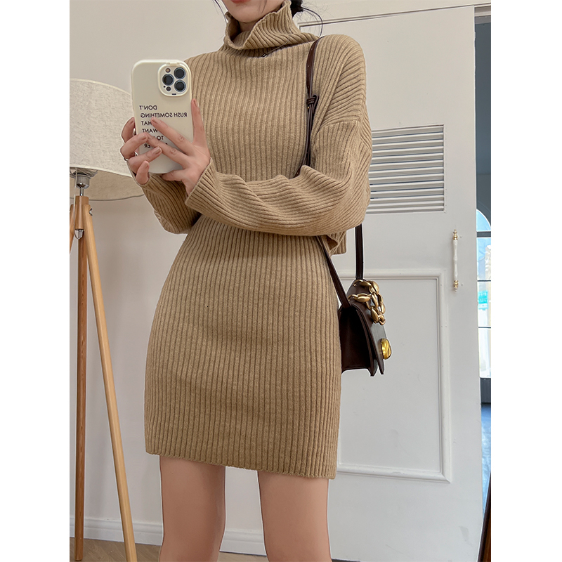 Two Piece Dress Elegant Women Sets Clothes Autumn Winter Turtleneck Sweater Pullover and Vest Dress Two-piece Set Casual Ensemble Femme Outfits 230422
