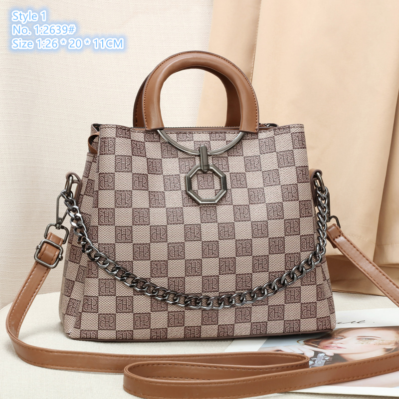 wholesale ladies shoulder bags 11 elegant and large-capacity retro handbag three-layer interlayer printed handbags letter contrast leather bucket bag 2639#