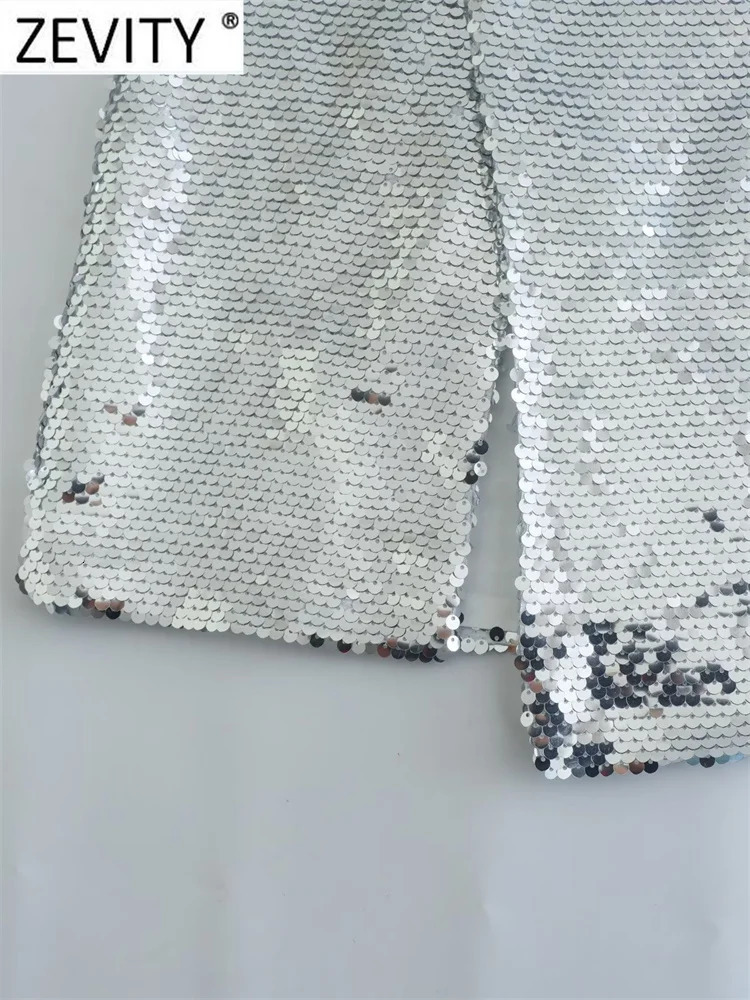 Skirts Zevity Women Fashion High Waist Sequined Split Slim Mini Skirt Faldas Mujer Female Chic Casual Button Up Party Vestidos QUN3238 231121