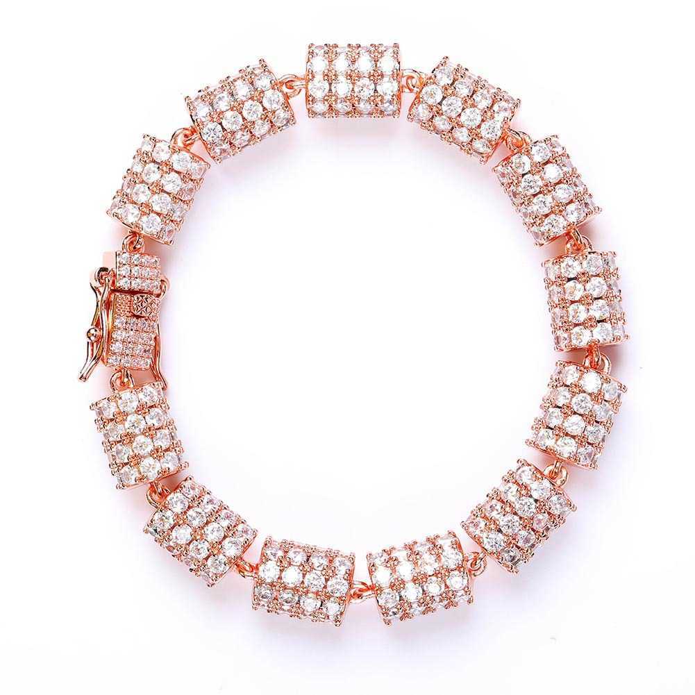 Unisex Full Cubic Zircon Bamboo Link Tennis Bracelet Personalized Hip Hop Chains Bracelets For Men Women Rose Gold Iced Out Cz Stone Night Club Jewelr