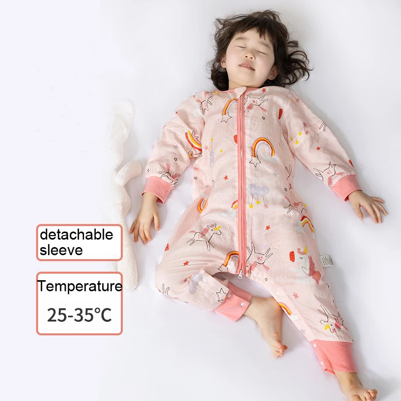 Sleeping Bags Happytobias Summer Baby Sleeping Bags Long Detachable Sleeve Split Leg Sleep Boys Girls Sack Sleepers Kids Pajamas S16 231122