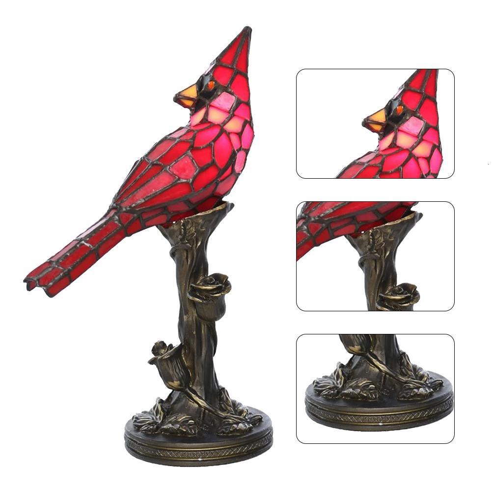 Garden Decorations decoration Crystal Table Lamp Cardinal Red Bird Stained Glass Night Light for Bedroom Living Room Decor 230422