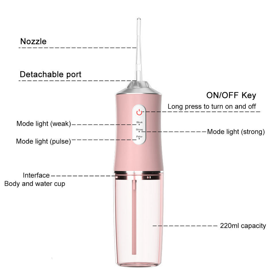 Other Oral Hygiene Portable Dental Water Flosser Irrigator USB Rechargeable Floss Jet Tooth Pick 4 Tips 220ml Mouth washing machine 230421