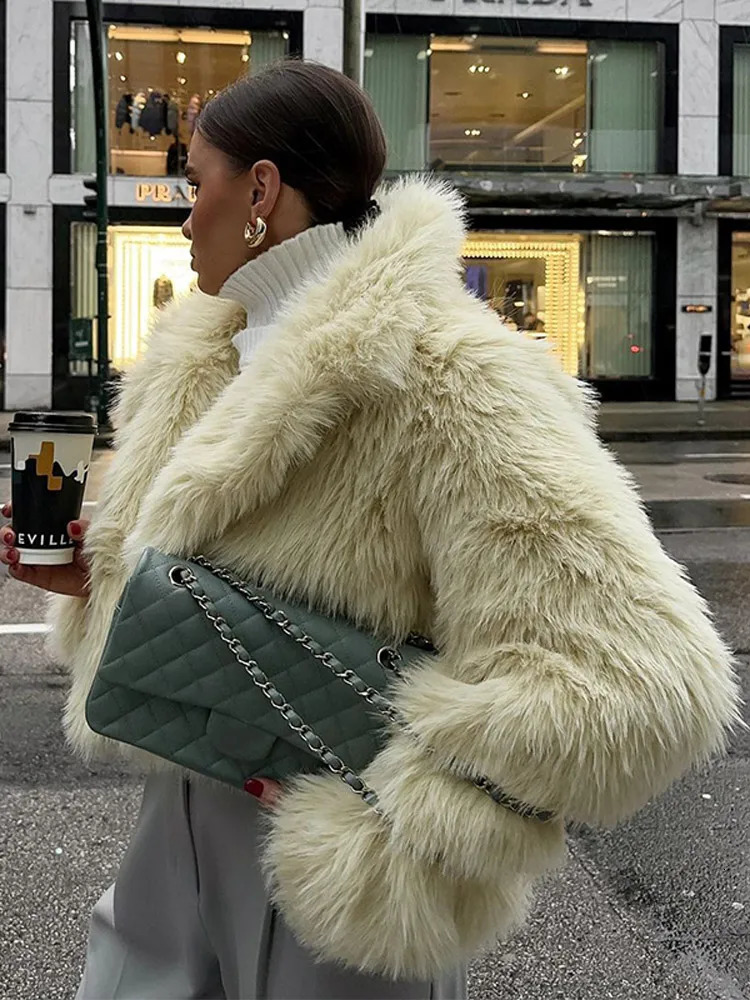 Women's Fur Faux Fur Cropped Warm Fluffy Faux Fur Jacket Coat Women Loose Long Sleeve V-neck Female Cardigan Winter Lady Streetwear Jackets 23112