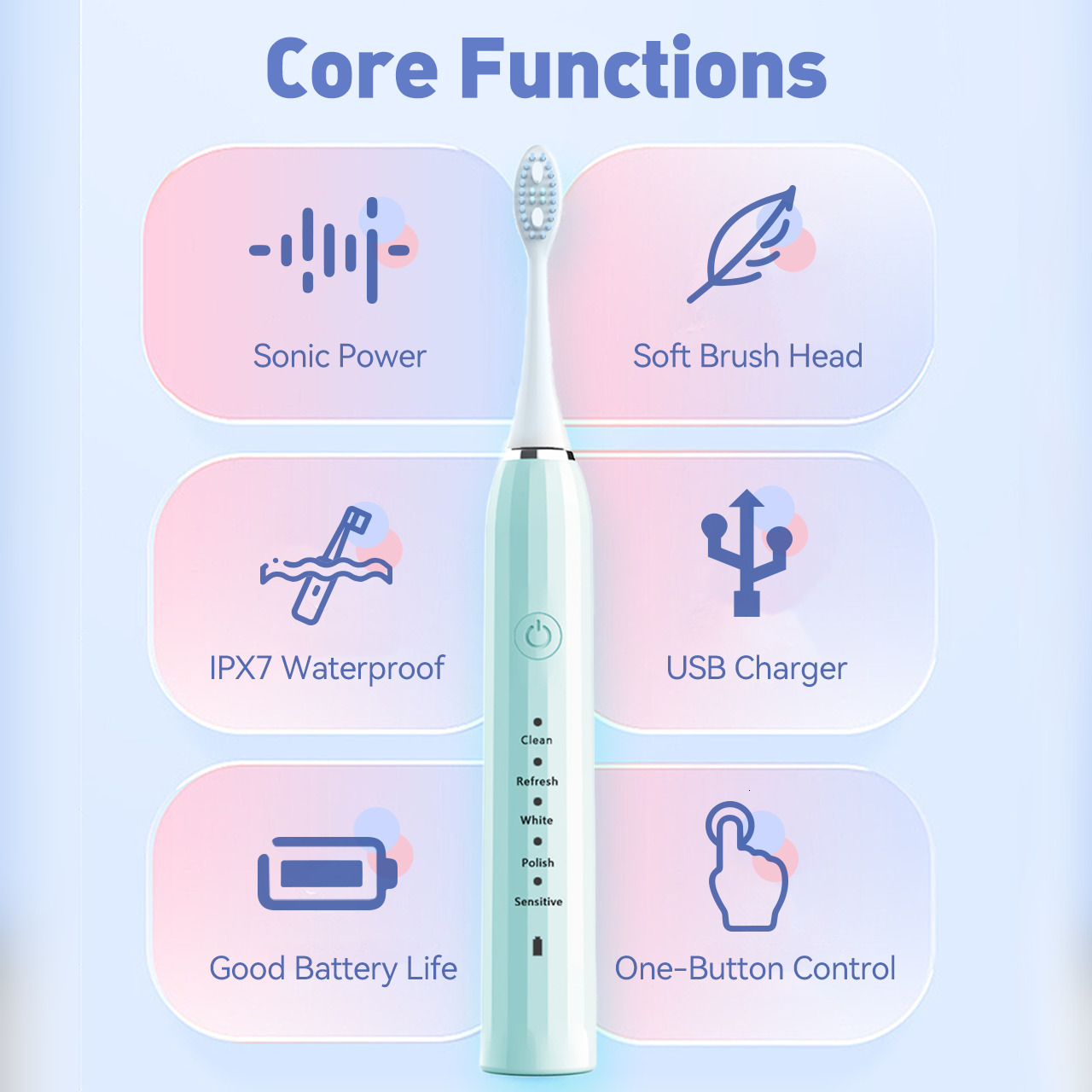 Toothbrush Ultrasonic Sonic Electric Rechargeable Tooth Brushes Washable Whitening Family Teeth Adult Timer 5 modes 230421