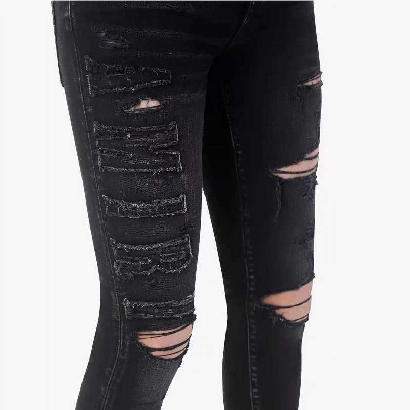 Designer Clothing Fashion Denim Pants Amiiri New High Street Trend Brand Black Knife Cut Hole Patch Cloth Used Wash Elastic Slim Fit Small Foot Jeans Men, As shown in figure
Designer Clothing Fashion Denim Pants Amiiri New High Street Trend Brand Black Knife Cut Hole Patch Cloth Used Wash Elastic Slim Fit Small Foot Jeans Men, As shown in figure
