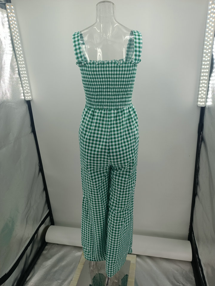 Women's Jumpsuits Rompers Plaid Jumpsuit Summer Women Vintage Holiday Spaghetti Strap Elegant Boho Jumpsuits Bodysuit Playsuit Overalls for Women