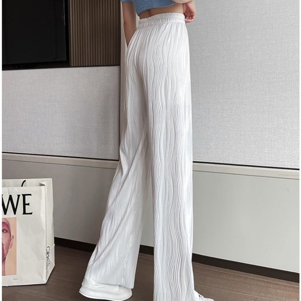 Capris Streetwear Women Water Ripple Wide Leg Pants Women's Summer Thin High Waist Casual Loose Drape Trousers 230422 Z260314