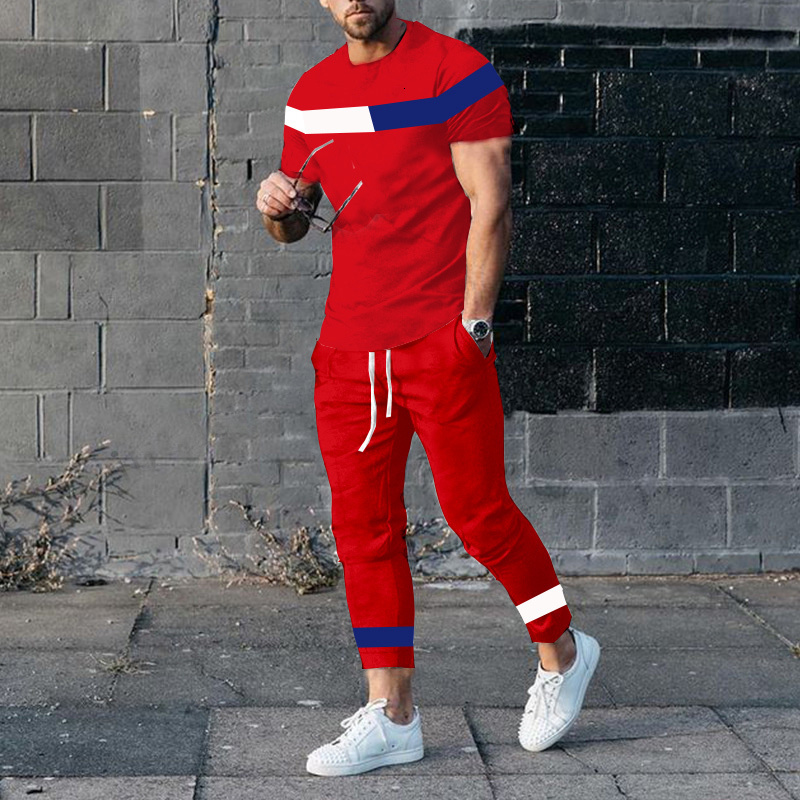 Men's Tracksuits Summer Men Solid Color T-Shirt Trousers Set Fashion K Print Tracksuit 2 Pieces Casual Clothing Male Oversized Streetwear 230422