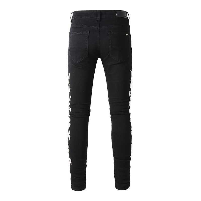 Designer Clothing Fashion Denim Pants Amiiri New Trend Brand Silver Bone Patch Leather Knife Cut Holes Black Elastic Slim Fit Small Foot Jeans Men Motocycle Rock, As shown in figure
Designer Clothing Fashion Denim Pants Amiiri New Trend Brand Silver Bone Patch Leather Knife Cut Holes Black Elastic Slim Fit Small Foot Jeans Men Motocycle Rock, As shown in figure