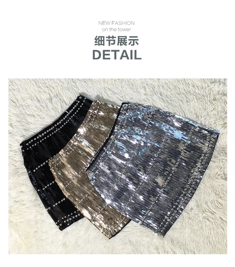Skirts Sidami Women Vintage Sequined Mini Skirt Sequins Beading Bodycon Skirt Silver Gold Bling Empire Sheath Summer Skirt Shiny 231121