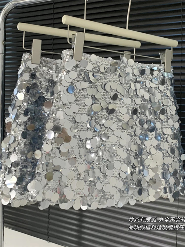 Skirts Circyy Skirts Women Mini Skirt High Waisted Sexy Club Slit Zipper Sequins Shiny A-Line Slim Y2k Skirt Girls Summer Fashion 231121